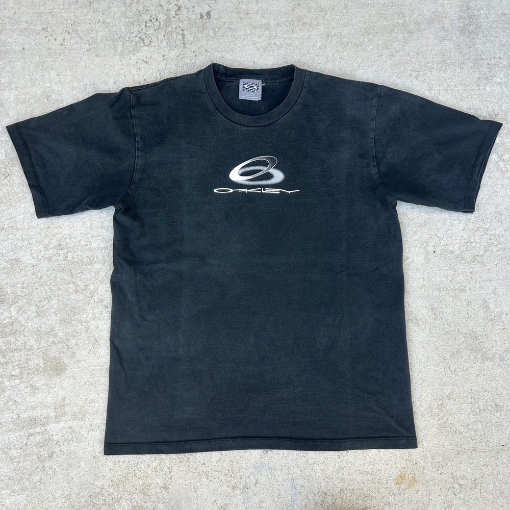 Oakley T Shirt Size Large Black Vintage 90s Genuine Software Rare Center Logo